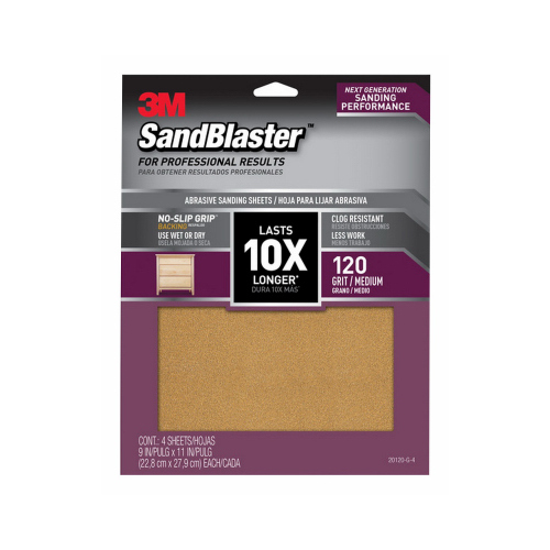 SandBlaster Series Sandpaper, 11 in L, 9 in W, 120 Grit, Medium, Aluminum Oxide Abrasive - pack of 4