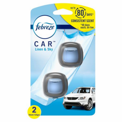 FEBREZE 01052 Car Air Freshener Linen and Sky Scent 0.06 oz Liquid Pair