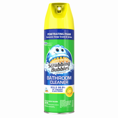 SCRUBBING BUBBLES 71362 Bathroom Cleaner, 22 oz Aerosol Can, Pleasant Lemon, Yellow