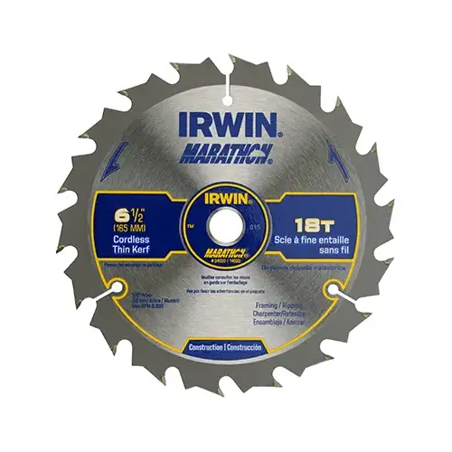 Circular Saw Blade, 6-1/2 in Dia, 5/8 in Arbor, 18-Teeth, Carbide Cutting Edge