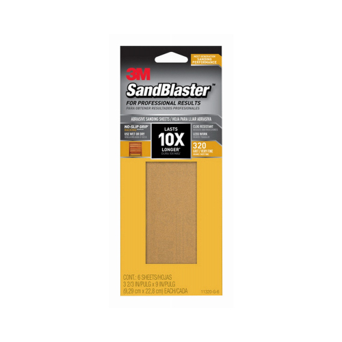 SandBlaster Series Sandpaper, 9 in L, 3-2/3 in W, 320 Grit, Fine, Synthetic Mineral Abrasive - pack of 6