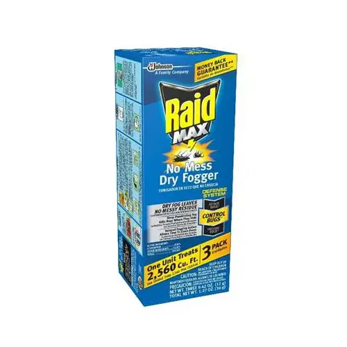 RAID MAX Fumigator Dry Fogger, 1.27 oz Capacity, 2560 cu-ft Coverage Area - pack of 18