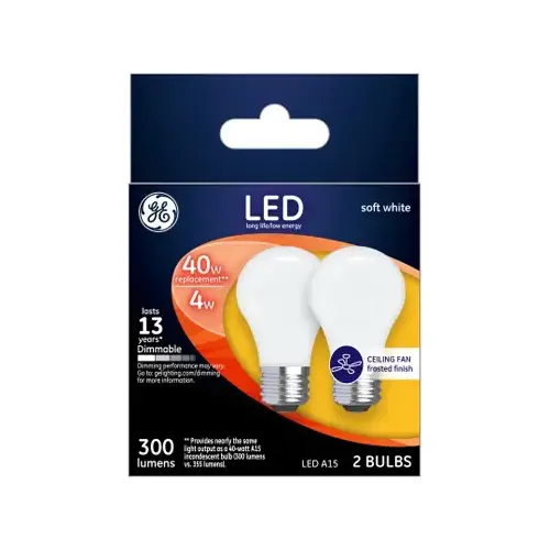 Ceiling Fan LED Light Bulbs, Soft White, Frosted, Dimmable, 300 Lumens, 4 Watt   pair