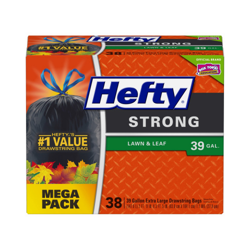 Hefty E87038 Lawn and Leaf Bags Extra Strong 39 gal Drawstring Black
