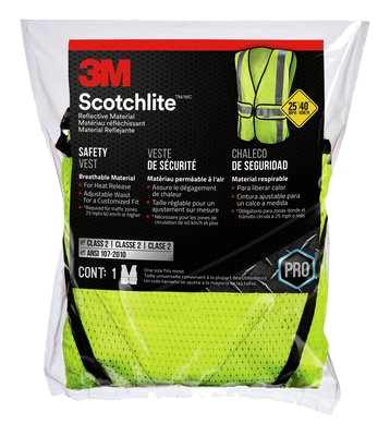 3M 94617-80030-PS TEKK Protection Reflective Safety Vest, One-Size, Fabric, Fluorescent Yellow