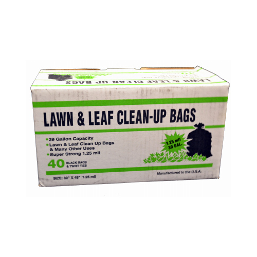 Lawn and Leaf Bags 39 gal Twist Ties 40 pk 1.25 mil Black