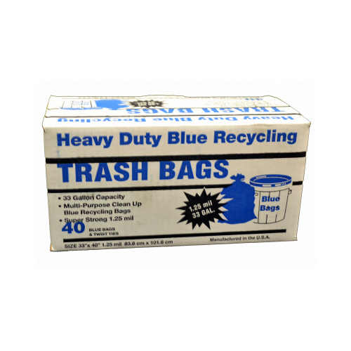 Trash Bags 33 gal Twist Ties 40 pk 1.25 mil Blue