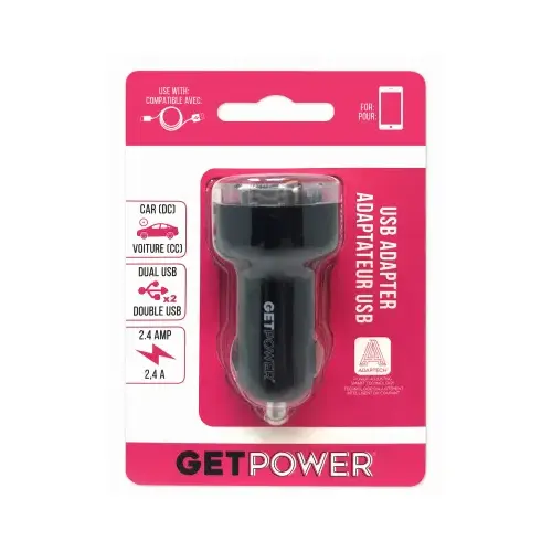GetPower GP-DCUSB-BLK-XCP6 DC Single USB Car Charger Black - pack of 6