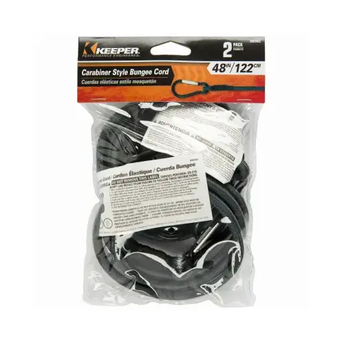 Carabiner Style Bungee Cord Gray 48" L X 0.315" Gray Pair