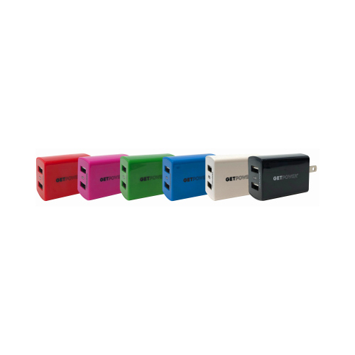 GetPower CWP-2USBACMULTI-XCP30 USB to AC Home Adapter Assorted Colors - pack of 30