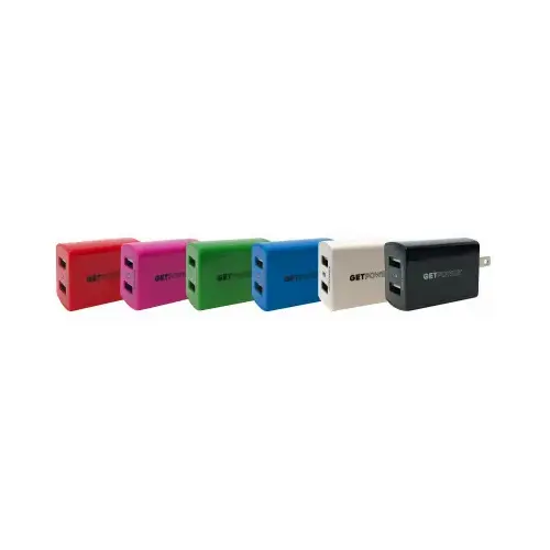 GetPower CWP-2USBACMULTI-XCP30 USB to AC Home Adapter Assorted Colors - pack of 30