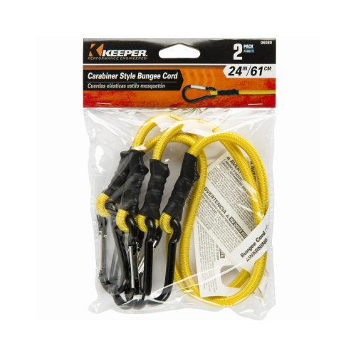 Carabiner Style Bungee Cord Yellow 24" L X 0.315" Yellow Pair