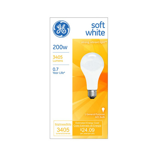 GE 11585 Incandescent Bulb 200 W A21 A-Line E26 (Medium) Soft White Clear