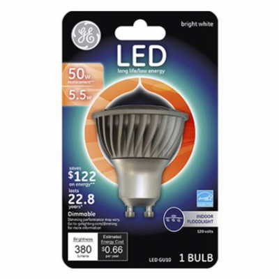 GE Lighting 93120809 LED Flood Light Bulb, Indoor, Bright White, White Bulb, 385 Lumens, 5.5-Watts