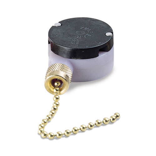 Pull Chain Switch, 1-Pole, 125 VAC, 6 A, Brass