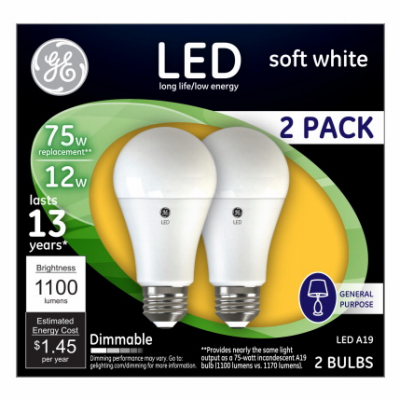 GE Lighting 93127324 LED Light Bulbs, Frosted Soft White, 12-Watts, 1100 Lumens Pair