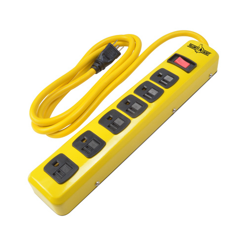 Power Outlet Strip, 6 ft L Cable, 6 -Socket, 15 A, 125 V, Yellow