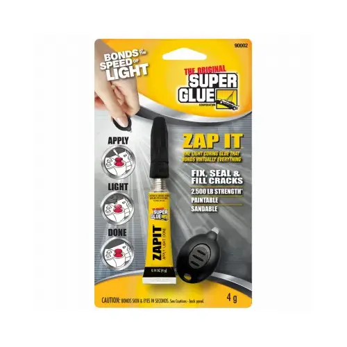 SUPER GLUE CORP/PACER TECH 11710501 Super Glue Zap It Light Curing Glue, 4 Gram Tube with LED Light