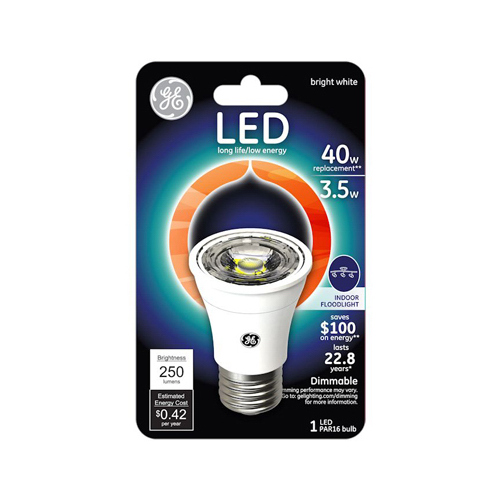 LED Flood Light Bulb, Indoor, PAR16, Bright White, 260 Lumens, 3.5-Watts