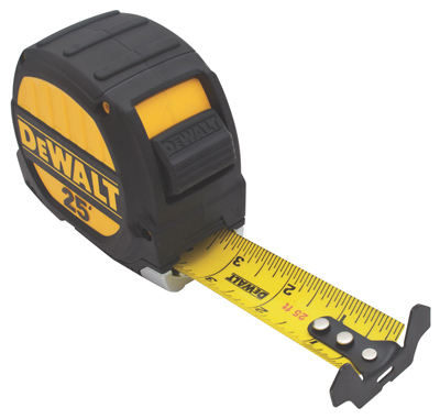 DEWALT DWHT36925S Tough Series Tape Measure, 25 ft L Blade, 1-1/4 in W Blade, Steel Blade, Plastic Case Black/Yellow