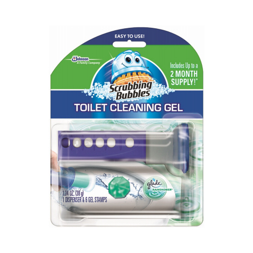 Toilet Cleaning Gel Kit, Rain Shower Scent, 1 Dispenser & 6 Gel Discs