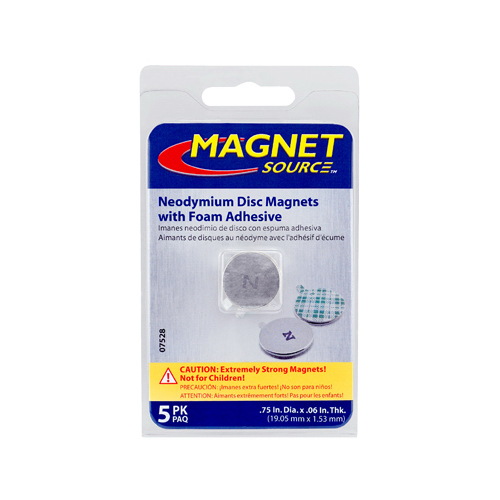 Disc Magnets with Adhesive 0.75" L X 0.75" W Silver 3.91 lb. pull Silver