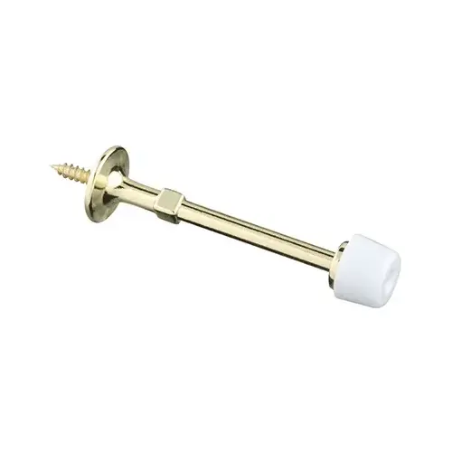 Door Stop, Rigid, Polished Brass, 3-In.