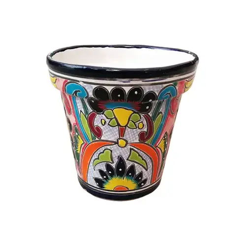 Cono Ceramic Planter, Double-Fired, Hand-Painted, 10-In. Multi-colored