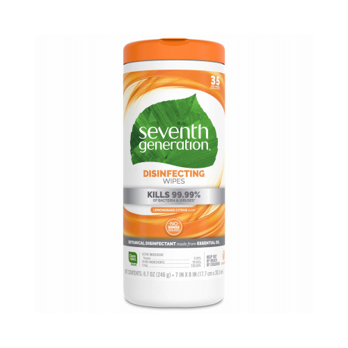 SEVENTH GENERATION 68484546 Disinfectant Wipes All Purpose Cleaning Lemongrass Citrus Disinfectant Cleaner 35 count