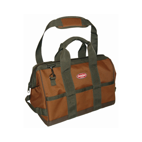 Bucket Boss 60016 Original Series Gatemouth Tool Bag, 16 in W, 9 in D, 12 in H, 16-Pocket, Poly Ripstop Fabric, Brown