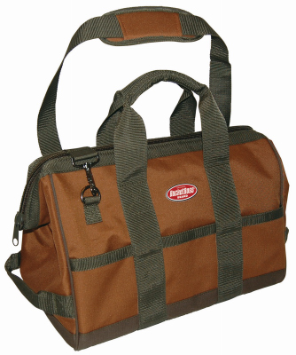 Bucket Boss 60016 Original Series Gatemouth Tool Bag, 16 in W, 9 in D, 12 in H, 16-Pocket, Poly Ripstop Fabric, Brown