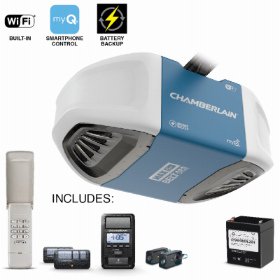 Chamberlain B970 1-1/4 HP Equivalent Ultra-Quiet Belt Drive Smart Garage Door Opener with Battery Backup