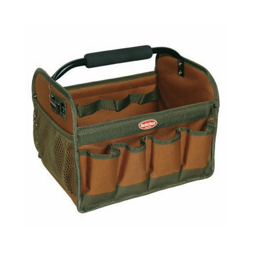 Bucket Boss 70012 Tote Bag, 12 in W, 10 in D, 11 in H, 8-Pocket, Rip-Stop Fabric, Brown