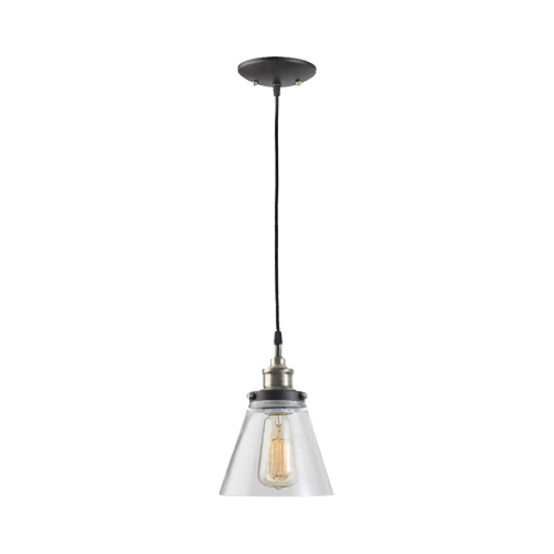 Jackson 1-Light Antique Brass & Bronze Pendant With Fabric Cord And Clear Glass Shade