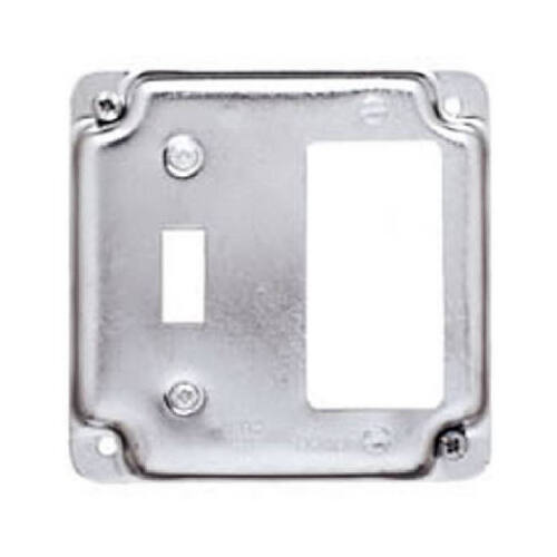 Box Cover Square Steel 2 gang For 1 GFCI Receptacle and 1 Toggle Switch Silver