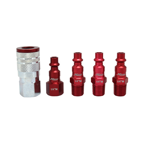 Coupler & Plug Kit, M-Style, Red, 1/4-In. NPT, 5-Pc.