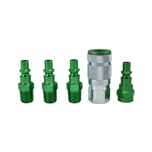 Coupler & Plug Kit, A-Style, Green, 1/4-In. NPT, 5-Pc.