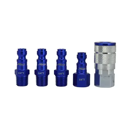 5-Pc. Coupler & Plug Kit, T-Style, Blue, 1/4-In. NPT