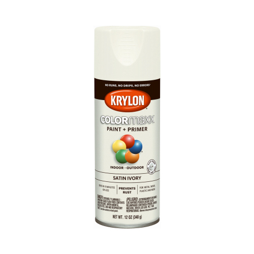 COLORmaxx Spray Paint, Satin, Ivory, 12 oz, Aerosol Can