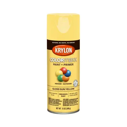 Krylon Industrial K05541007-XCP6 COLORmaxx  Paint + Primer Spray Paint, 12 oz, Sun Yellow, Gloss - pack of 6