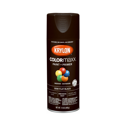 COLORmaxx Spray Paint, Semi-Flat, Black, 12 oz, Aerosol Can