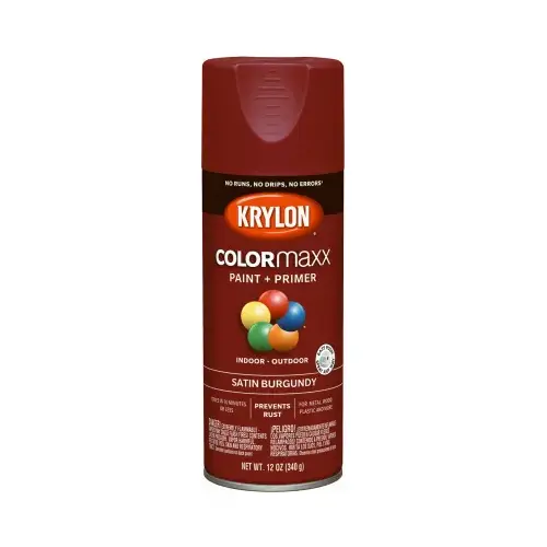 KRYLON 5560 COLORmaxx Spray Paint, Satin, Burgundy, 12 oz, Aerosol Can