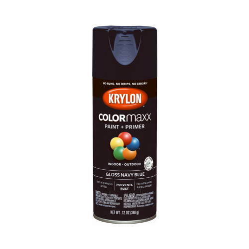 KRYLON 5529 COLORmaxx Spray Paint, Gloss, Navy Blue, 12 oz, Aerosol Can