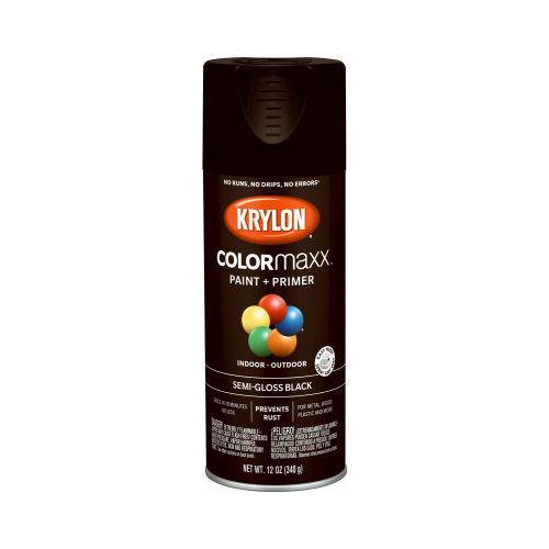 COLORmaxx Spray Paint, Gloss, Black, 12 oz, Aerosol Can