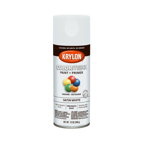 COLORmaxx Spray Paint, Satin, White, 12 oz, Aerosol Can