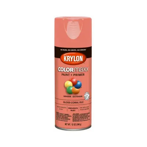 KRYLON DIVERSIFIED BRANDS 5514 COLORmaxx Spray Paint + Primer, Gloss Coral Isle, 12-oz.