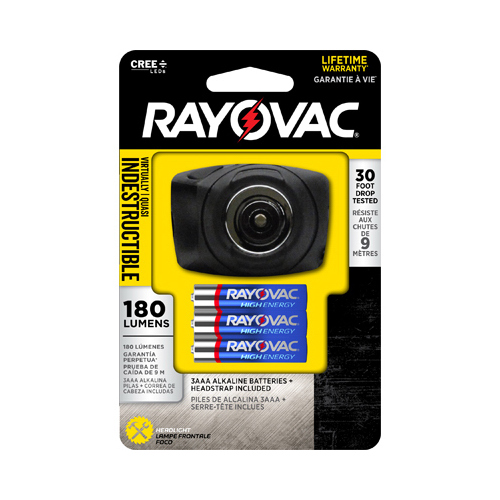 Rayovac DIYPHL3AAA-BTA Virtually Indestructible Black Headlamp - 180 Lumens White - (3) AAA 2 Modes - DIYHPHL-BC