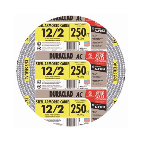 Duraclad Armored Cable, 12 AWG Cable, 2 -Conductor, Copper Conductor, THHN/THWN Insulation