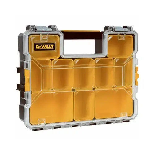 Organizer, 17-1/2 in W, 4-1/2 in H, 10-Drawer, Polycarbonate, Black/Yellow