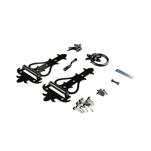 Gate Suite Kit With Hinges, Victorian Style, Black